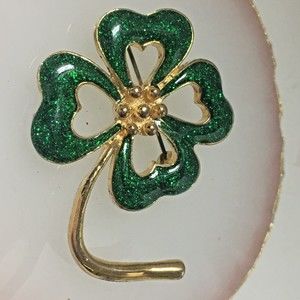 Lucky Irish Shamrock Vintage Four Leaf Clover Brooch Pin St Patrick's Day